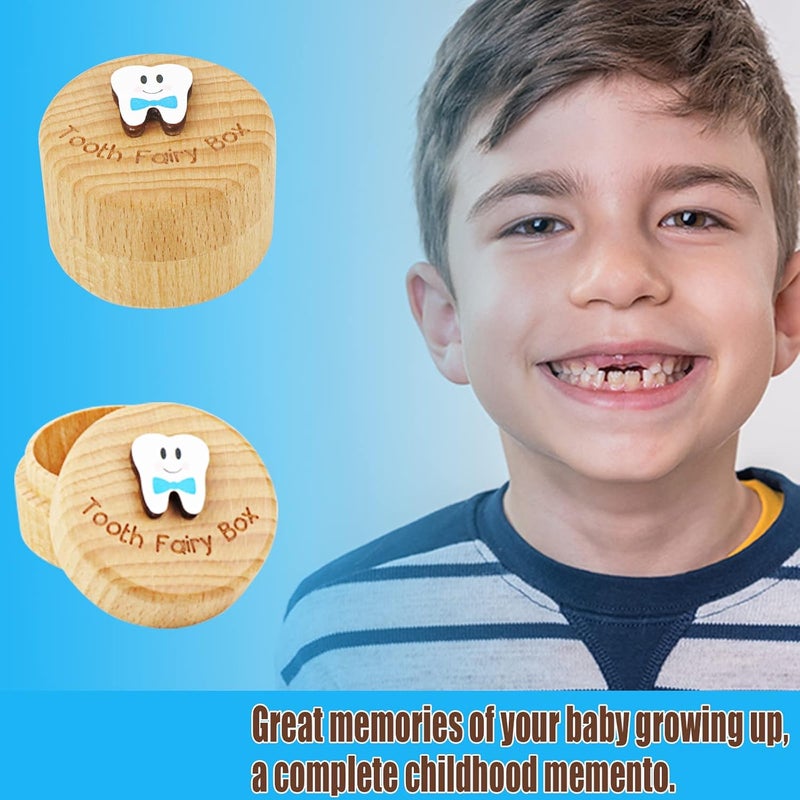 Malihome Tooth Fairy Box for Girls and Boys Wooden Cute Tooth Box with 3D Tooth, Lost Teeth Storage for Kids, Dropped Tooth Keepsake Box Gift (Blue) - Image 5